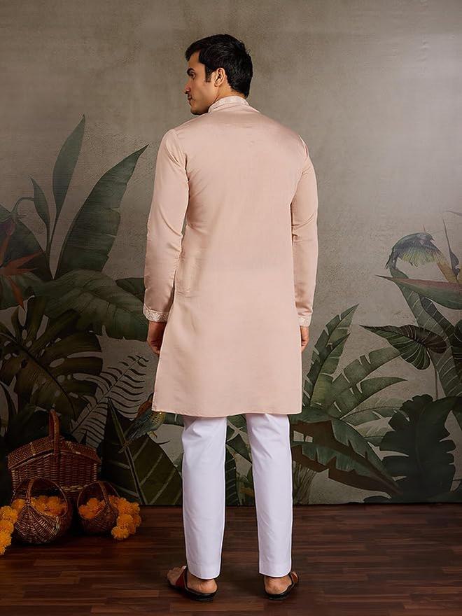 Kalaanj Men Silk Blend Embroidered Kurta with Mandarin Collar - Image 4